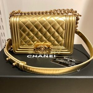 💓SOLD💓CHANEL Metallic Calfskin Quilted Small Boy